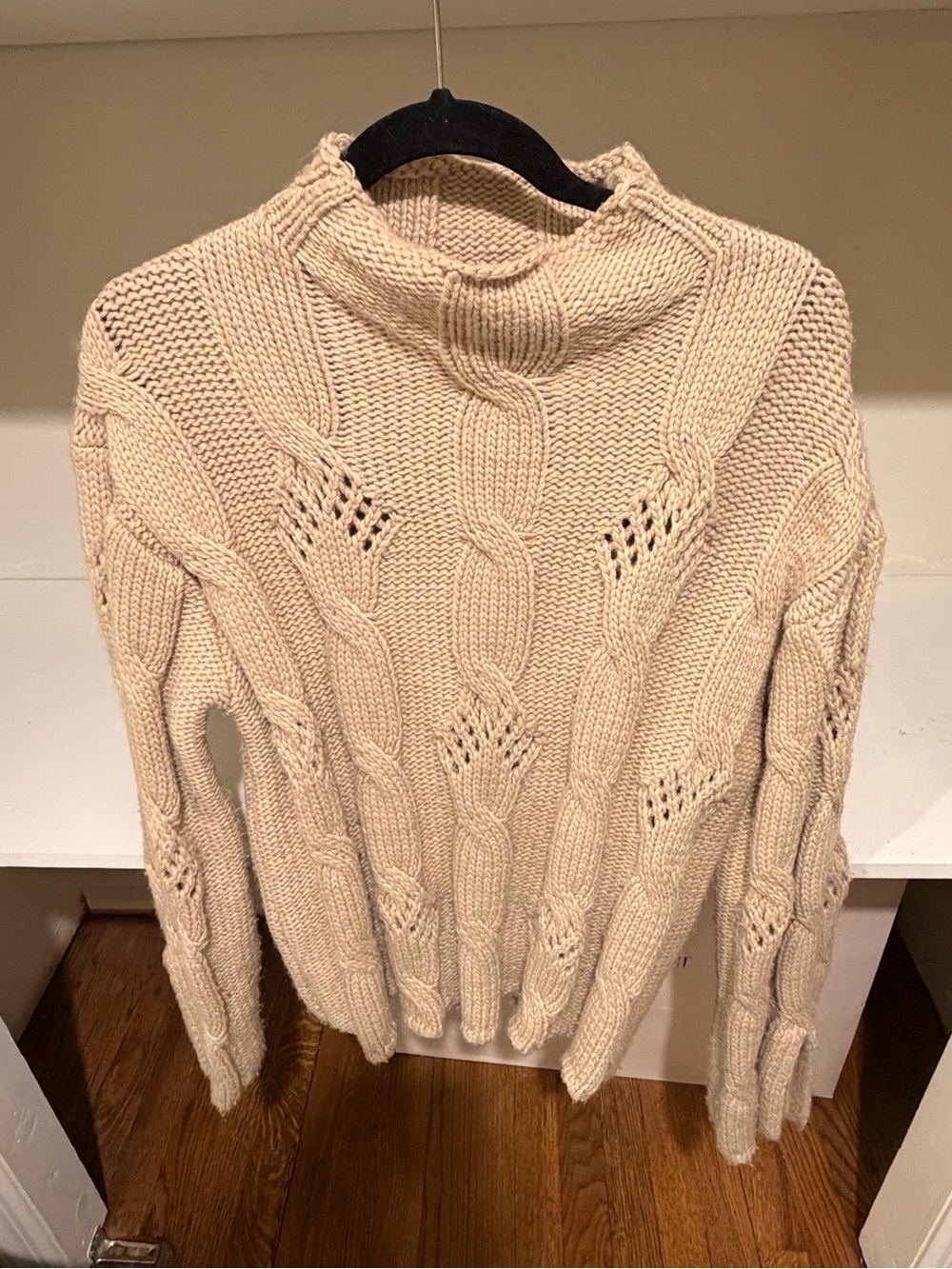 Zara Chunky Cable Knit Turtleneck Sweater in Cream
